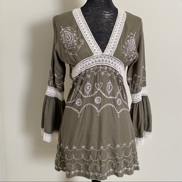 Elan Other - ELAN swimsuit coverup dress, olive/cream crochet S